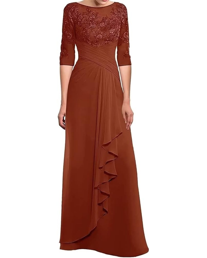 Mother of The Bride Dress for Wedding 3/4 Sleeve Lace Appliques Chiffon Long Formal Evening Party Gown for Women Rust $37.50 ...