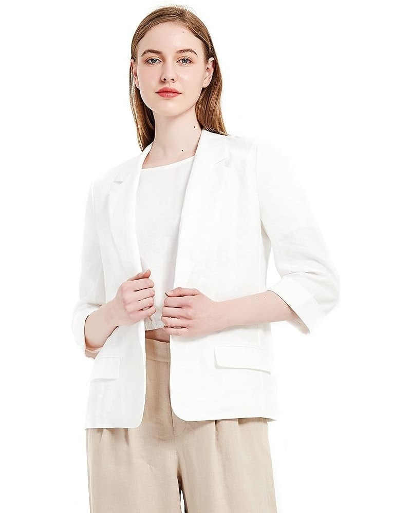 Women's Summer Linen Suits 3/4 Sleeve Blazers for Work Casual Jackets Outwear White $16.90 Blazers