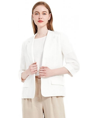 Women's Summer Linen Suits 3/4 Sleeve Blazers for Work Casual Jackets Outwear White $16.90 Blazers