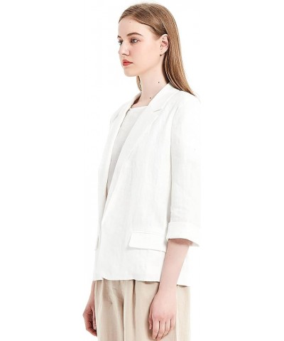 Women's Summer Linen Suits 3/4 Sleeve Blazers for Work Casual Jackets Outwear White $16.90 Blazers