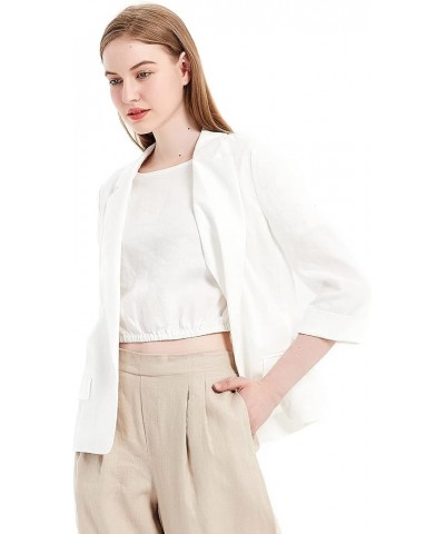 Women's Summer Linen Suits 3/4 Sleeve Blazers for Work Casual Jackets Outwear White $16.90 Blazers