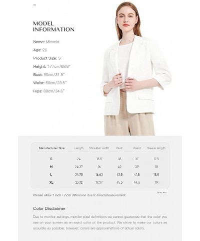 Women's Summer Linen Suits 3/4 Sleeve Blazers for Work Casual Jackets Outwear White $16.90 Blazers