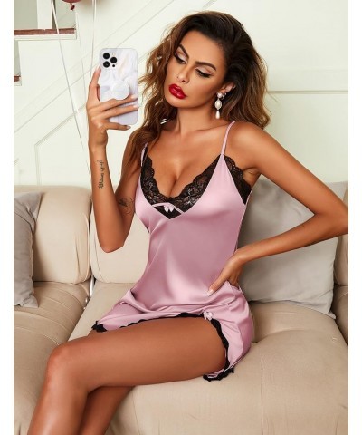 Nightgown Satin Lingerie Sleeveless Sleep Dress Babydoll Nightie Slip Chemise A Pink $13.19 Sleep & Lounge