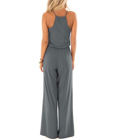 Women Summer Sleeveless Spaghetti Strap Sexy Jumpsuit Rompers Wide Leg Pants Suit Deep Grey $23.21 Jumpsuits