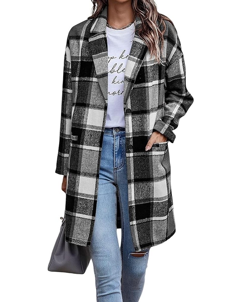 Women's Plaid Coats Winter Causal Long Sleeve Shackets Jacket Flannel Button Up Shirt Peacoat Black $23.48 Coats