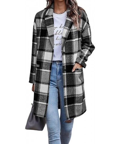 Women's Plaid Coats Winter Causal Long Sleeve Shackets Jacket Flannel Button Up Shirt Peacoat Black $23.48 Coats