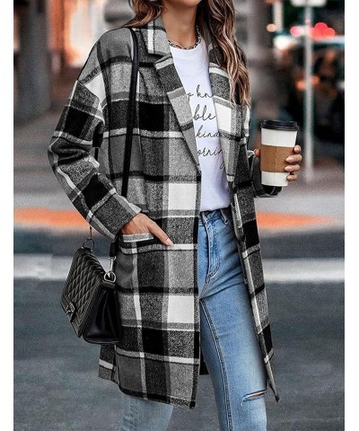 Women's Plaid Coats Winter Causal Long Sleeve Shackets Jacket Flannel Button Up Shirt Peacoat Black $23.48 Coats