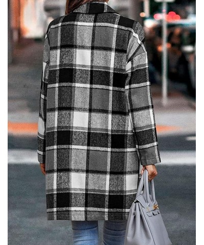 Women's Plaid Coats Winter Causal Long Sleeve Shackets Jacket Flannel Button Up Shirt Peacoat Black $23.48 Coats