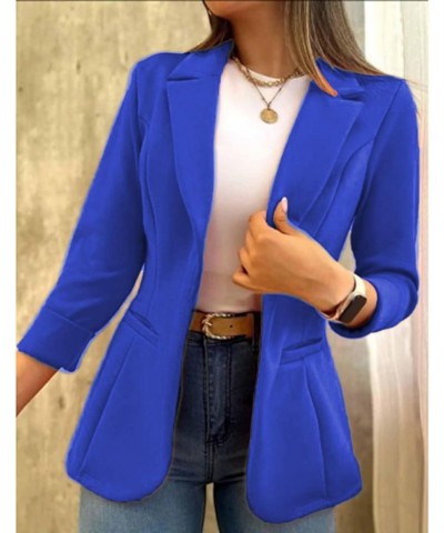 Womens Casual Blazer Lightweight Open Front Cardigan Coats Button Long Sleeve Business Work Office Loose Suit Jackets C-blue ...