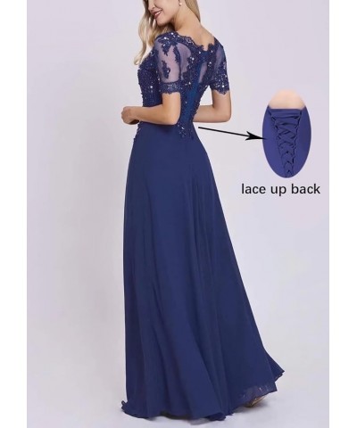 Lace Appliques Mother of The Bride Dresses Chiffon Long Formal Evening Dress Short Sleeves Dresses for Women Grey $34.78 Dresses