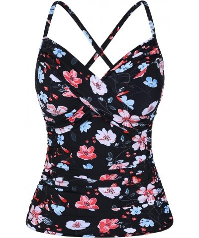 Womens Underwire Tankini Swim Top Cross Front V Neck Swimsuit Tops Ruched Tummy Control Swimwear Pink&red Floral $16.40 Swims...