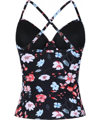 Womens Underwire Tankini Swim Top Cross Front V Neck Swimsuit Tops Ruched Tummy Control Swimwear Pink&red Floral $16.40 Swims...