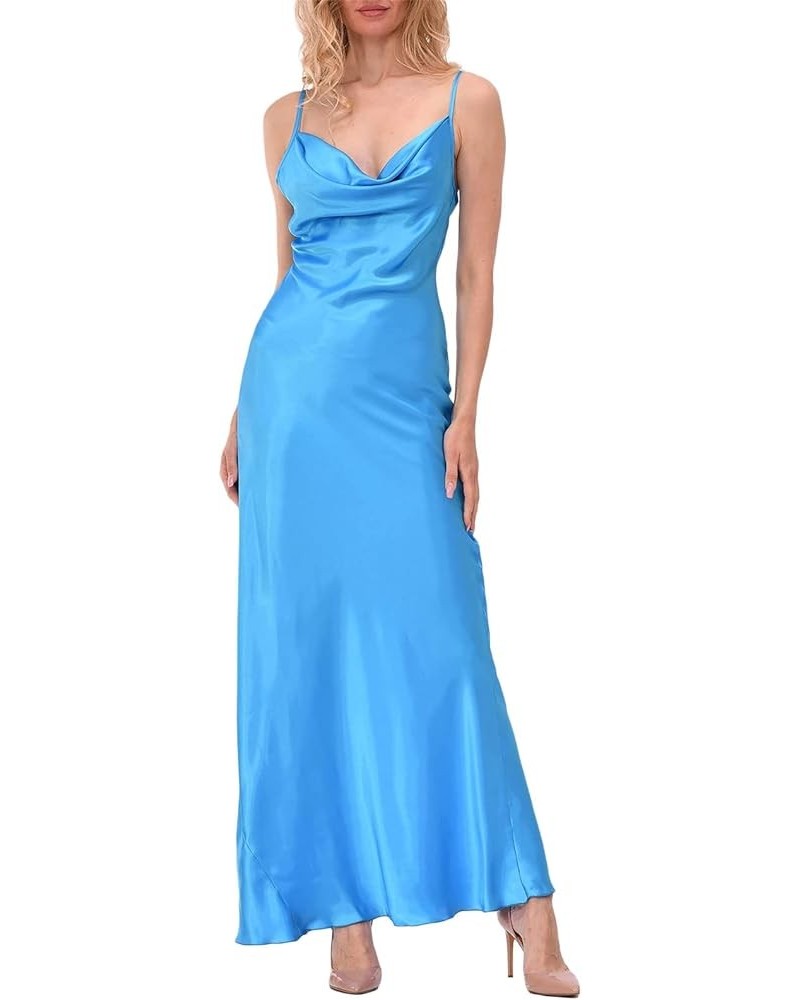 Women Sexy Spaghetti Strap Backless Maxi Dress Low Cut Long Tube Dress Slit Party Cocktail Satin Dress Lowcut Blue $11.47 Dre...