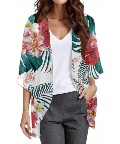 Cardigan for Women Lightweight Summer Floral 3/4 Sleeve Duster Cardigans Casual Comfort Open Front Kimonos Cover Up Blouse Z0...