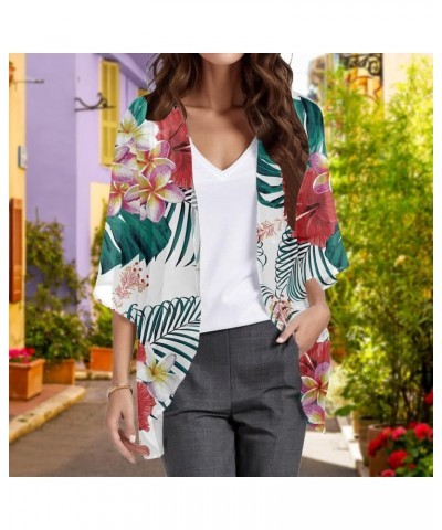 Cardigan for Women Lightweight Summer Floral 3/4 Sleeve Duster Cardigans Casual Comfort Open Front Kimonos Cover Up Blouse Z0...