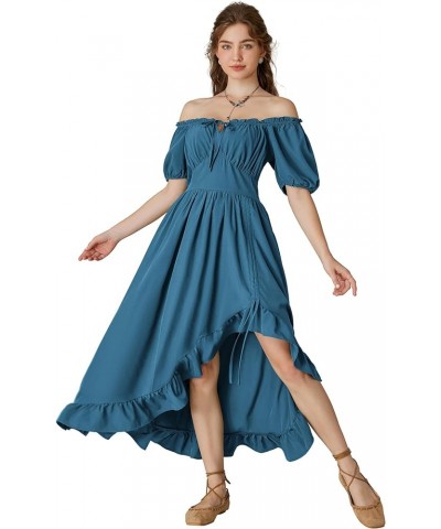 Renaissance Dress Women Cottagecore Corset Dress Ruffle Maxi Dress with Pockets Sky Blue $26.39 Others