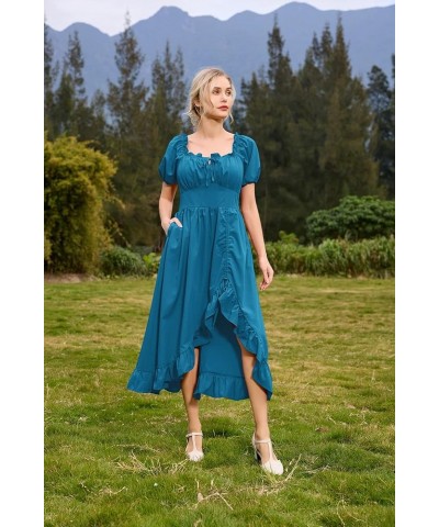 Renaissance Dress Women Cottagecore Corset Dress Ruffle Maxi Dress with Pockets Sky Blue $26.39 Others