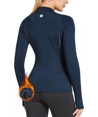 FitsT4 Women's Thermal Shirts Long Sleeve Running Fleece Lined Tops Mock Neck Workout Cold Weather Gear Thumbholes Navy $10.0...