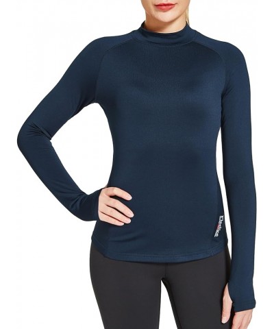 FitsT4 Women's Thermal Shirts Long Sleeve Running Fleece Lined Tops Mock Neck Workout Cold Weather Gear Thumbholes Navy $10.0...