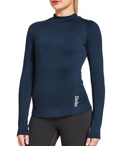 FitsT4 Women's Thermal Shirts Long Sleeve Running Fleece Lined Tops Mock Neck Workout Cold Weather Gear Thumbholes Navy $10.0...