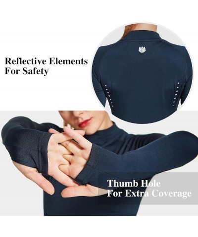 FitsT4 Women's Thermal Shirts Long Sleeve Running Fleece Lined Tops Mock Neck Workout Cold Weather Gear Thumbholes Navy $10.0...