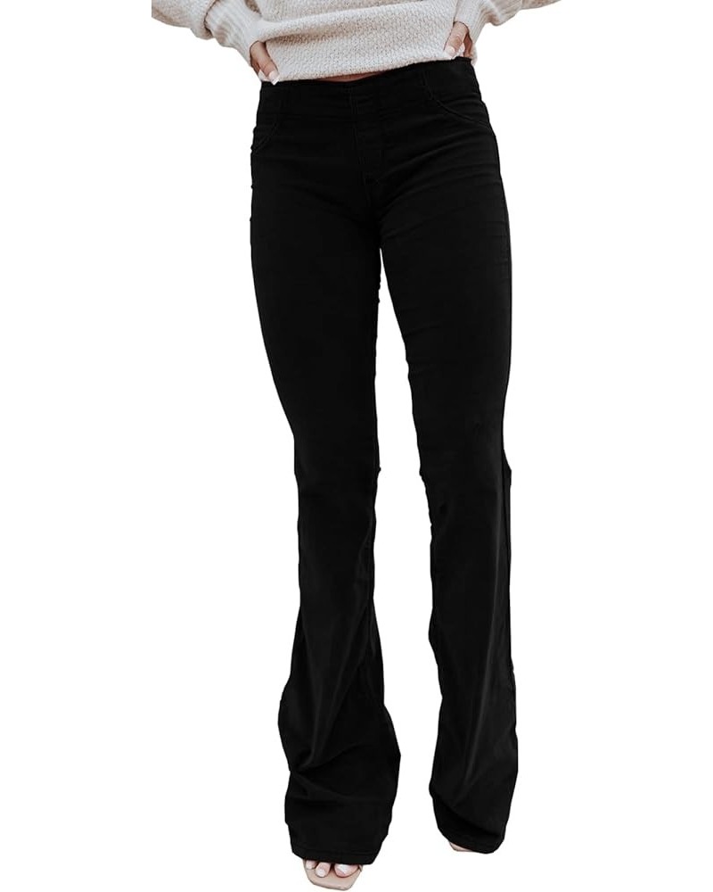 Women's Pull on Corduroy Flare Pants Elastic Waist Classic Stretchy Comfy Soft Pants Trousers Black $22.94 Pants