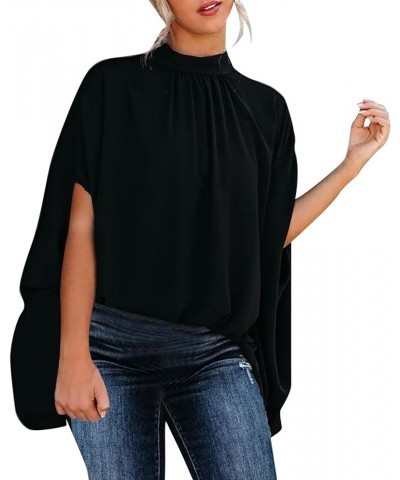 Tee Shirt Dress Women Casual Solid Neck Button Strap Cold Shoulder Irregular Short Sleeves Shirt Blouse Y2-black $12.31 Tanks