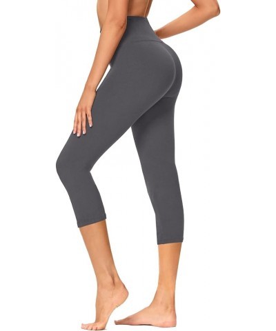 High Waisted Capri Leggings for Women - Soft Slim Yoga Pants with Pockets for Running Cycling Workout B-grey $8.09 Activewear