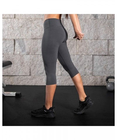 High Waisted Capri Leggings for Women - Soft Slim Yoga Pants with Pockets for Running Cycling Workout B-grey $8.09 Activewear