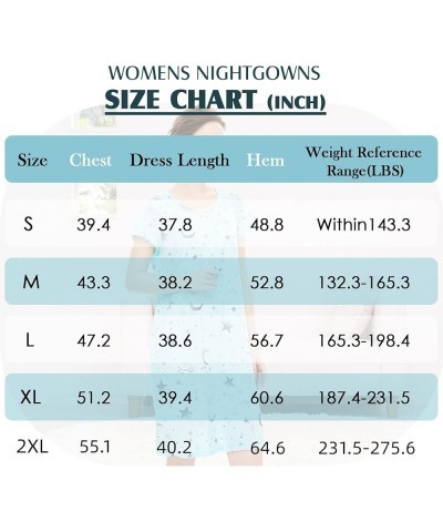 Womens Nightgowns Cartoon Printed Sleep Shirts Cotton Night Gowns Casual Sleepwear Cute Pajamas Long Sleepdress Blue Green St...