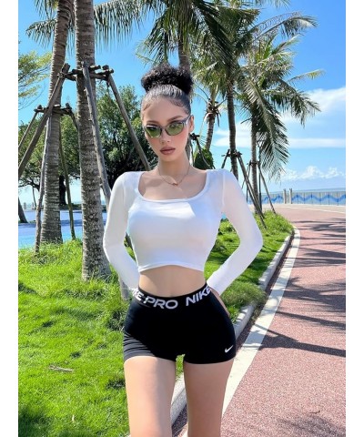 3 Piece Women's Lightweight Long Sleeve Crop Tops Square Neck Cropped Top Set for Women Workout Gym Exercise Yoga Black/White...