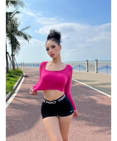 3 Piece Women's Lightweight Long Sleeve Crop Tops Square Neck Cropped Top Set for Women Workout Gym Exercise Yoga Black/White...