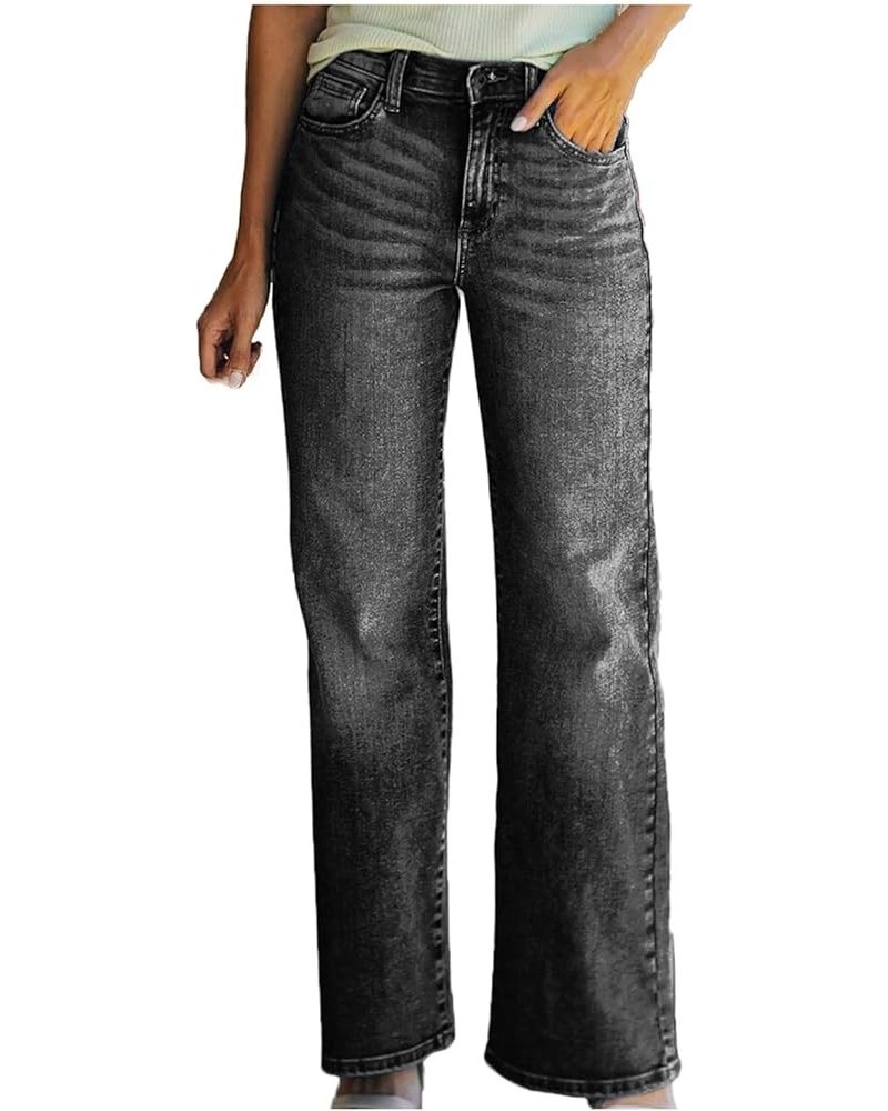 Womens Fall Casual Comfy Straight Leg Jeans Pants High Waisted Long Lounge Pants Baggy Cargo Denim Pants Jeans 03 Black $13.6...