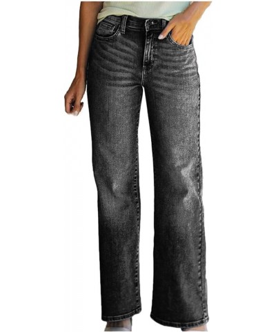 Womens Fall Casual Comfy Straight Leg Jeans Pants High Waisted Long Lounge Pants Baggy Cargo Denim Pants Jeans 03 Black $13.6...