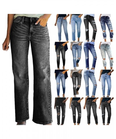 Womens Fall Casual Comfy Straight Leg Jeans Pants High Waisted Long Lounge Pants Baggy Cargo Denim Pants Jeans 03 Black $13.6...