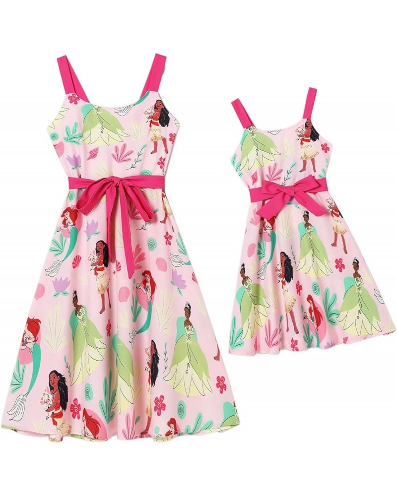 Princess Mommy and Me Matching Outfits Sleeveless Bow Character Floral Allover Print Casual Dress Girl Pink $20.62 Dresses