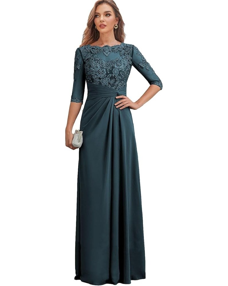 Long Mother of The Bride Dresses with Sleeves Ruched Chiffon Wedding Guest Dress Lace Formal Gown Teal $36.40 Dresses