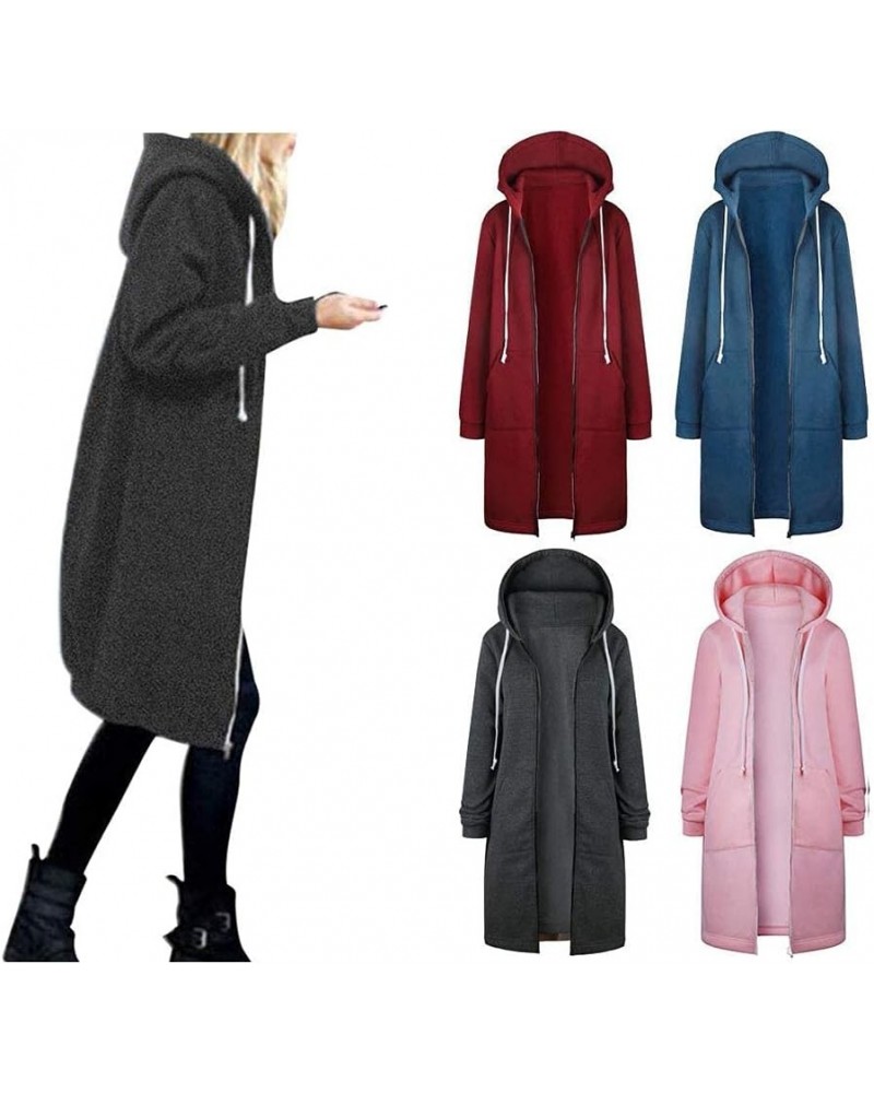 Women's Long Zip Up Hoodies Casual Fall Winter Light Tunic Sweatshirts Plus Size Hooded Jacket Coat with Pockets, Black $19.6...