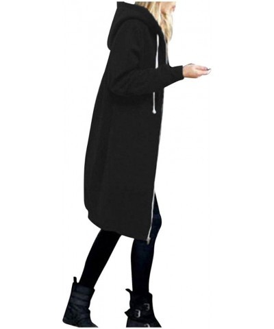 Women's Long Zip Up Hoodies Casual Fall Winter Light Tunic Sweatshirts Plus Size Hooded Jacket Coat with Pockets, Black $19.6...