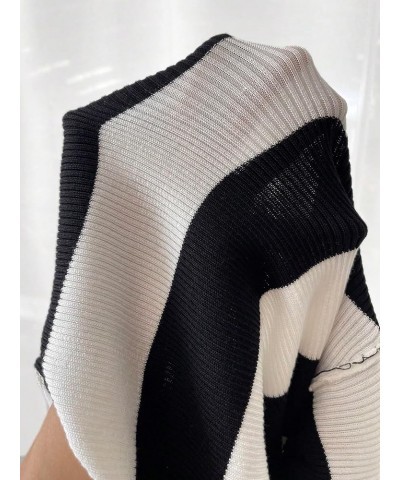 Women's Knit Dress Striped Round Neck Sleeveless Knitted Short Bodycon Tank Sweater Dress Black and White $14.49 Dresses