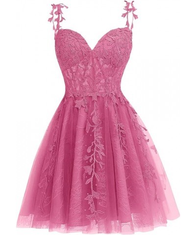 Tulle Lace Appliques Homecoming Dresses Spaghetti Straps Short Backless Formal Evening Party Gowns Fuchsia $31.90 Dresses