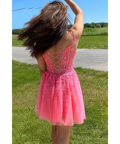 Tulle Lace Appliques Homecoming Dresses Spaghetti Straps Short Backless Formal Evening Party Gowns Fuchsia $31.90 Dresses