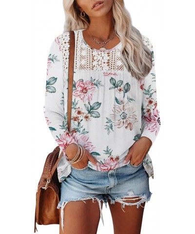 Women's Casual Tops 2023 Trendy Floral Print Long Sleeve Round Neck Loose Fitted Top Lace T Shirts Blouses Floral $11.61 Blouses