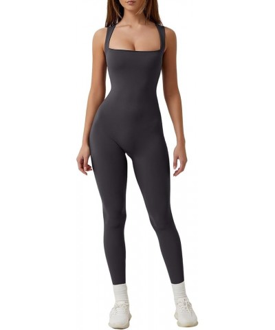 Womens Sexy Square Neck Long Sleeve Full Length Leggings Bodycon Stretch Jumpsuit Sleeveless Blackened Peal $20.51 Jumpsuits