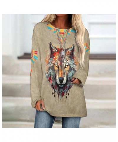 Aztec Vintage Sweatshirt for Women Casual Cowboy Pullover Shirt Western Ethnic Pattern Country Artistic Tops Khaki-wolf $13.5...