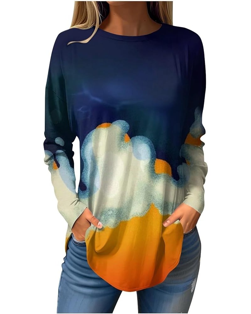 Fall Clothes for Women 2023,Women's Geometric Print Tunic Crewneck Long Sleeve Long Shirt to Wear with Leggings 3-orange $6.5...