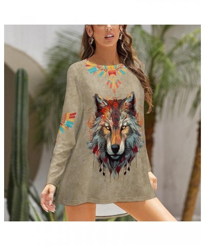 Aztec Vintage Sweatshirt for Women Casual Cowboy Pullover Shirt Western Ethnic Pattern Country Artistic Tops Khaki-wolf $13.5...