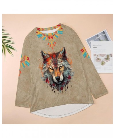 Aztec Vintage Sweatshirt for Women Casual Cowboy Pullover Shirt Western Ethnic Pattern Country Artistic Tops Khaki-wolf $13.5...