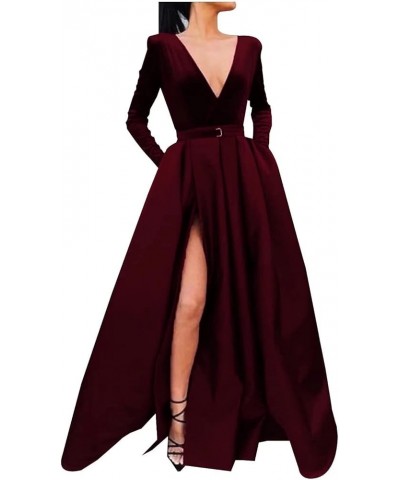 Women's One Shoulder Prom Dresses Satin High Slit A-Line Long Formal Party Gowns YXXY599 3style-burgundy $39.71 Dresses