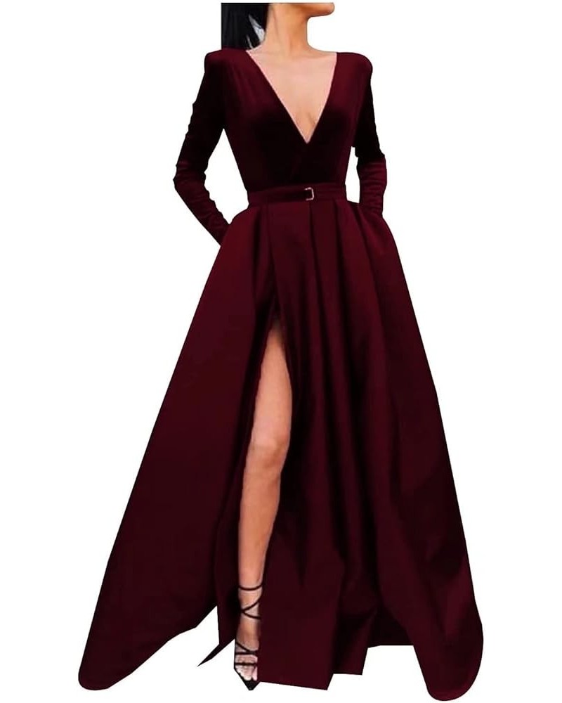 Women's One Shoulder Prom Dresses Satin High Slit A-Line Long Formal Party Gowns YXXY599 3style-burgundy $39.71 Dresses